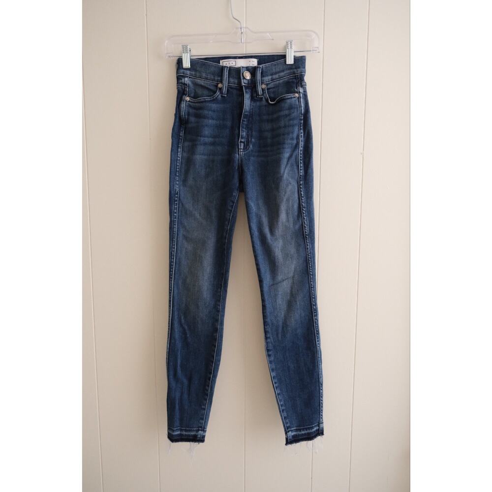 AYR Womens The Riser Skinny Jeans 24x26 Blue Medium Wash Raw Hem Stretch